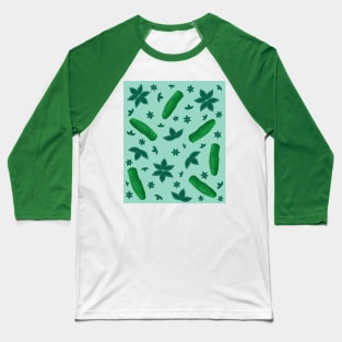 Cactus & Green Leaves Botanical Emerald Color Pattern Baseball T-Shirt